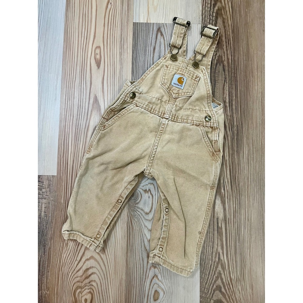 Carhartt Baby Unisex 18 Mon Brown Canvas Bib Overalls Utility Workwear Farm VTG